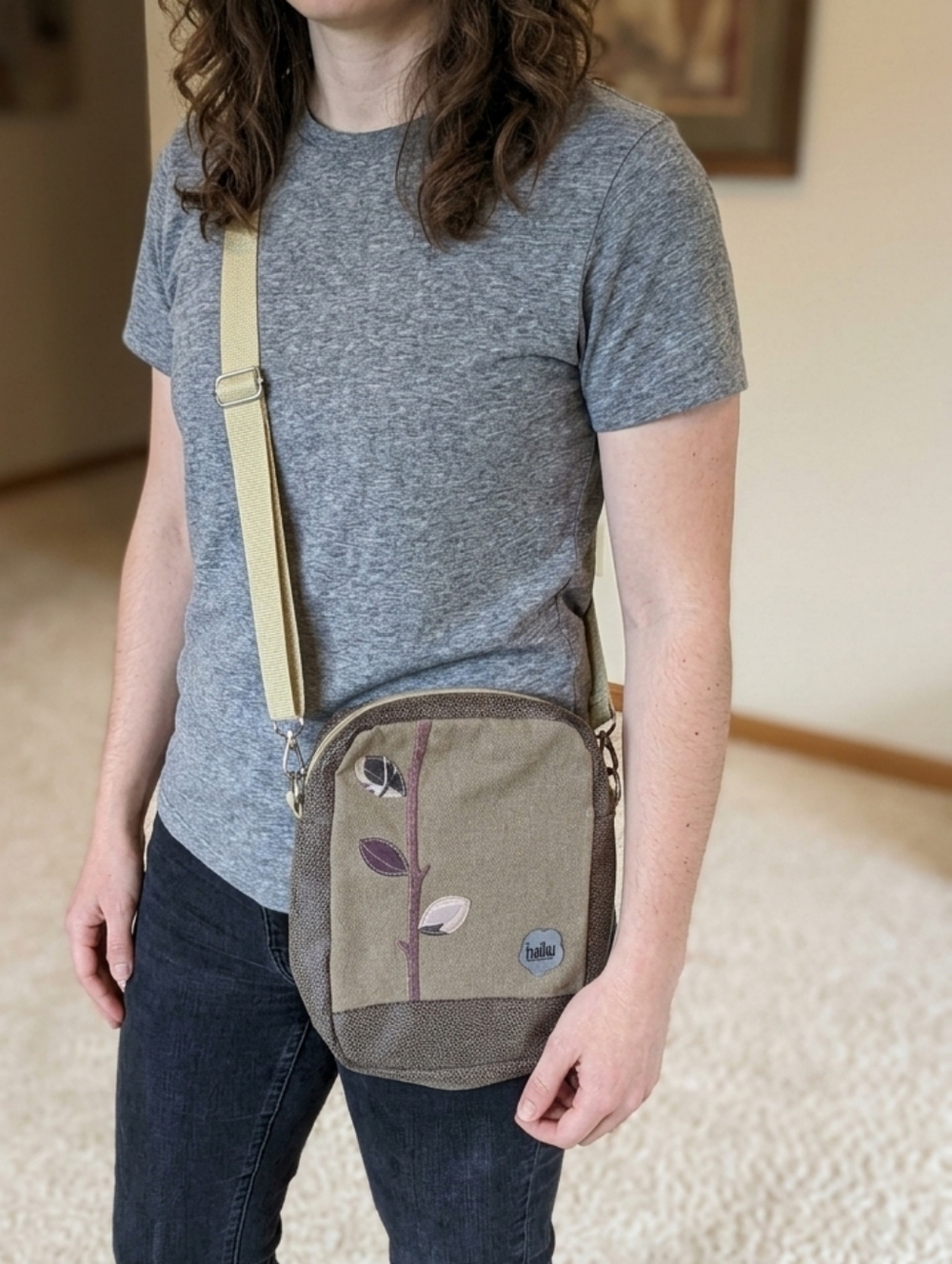 Haiku Light Green Crossbody Bag with Leaf Accent
